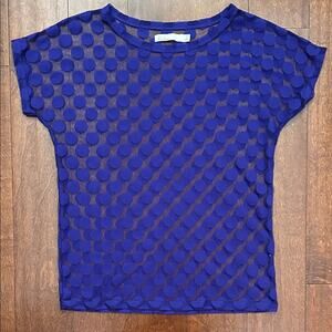 Hi-Line Madewell Sheer Purple Polka Dot Short Sleeve Top, Size Small